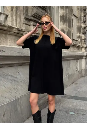 Kadın Rahat Kesim Soft Kısa Elbise Siyah