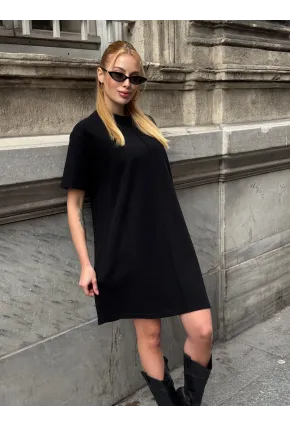Kadın Rahat Kesim Soft Kısa Elbise Siyah
