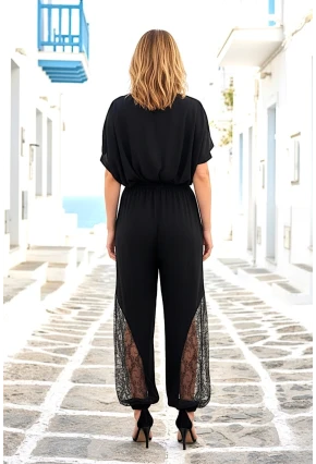 Kadın Şalvar Kesim Güpür Detaylı Kuşaklı Pantolon