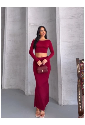 Kadın Sandy Kumaş Etek Bluz Alt Üst Takım