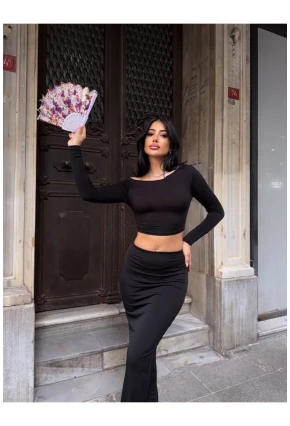 Kadın Sandy Kumaş Etek Bluz Alt Üst Takım