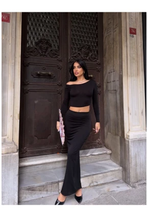 Kadın Sandy Kumaş Etek Bluz Alt Üst Takım