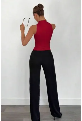 Kadın Sandy Kumaş Yaka Detay Bluz Kırmızı