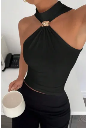 Kadın Sandy Kumaş Yaka Detay Bluz Siyah