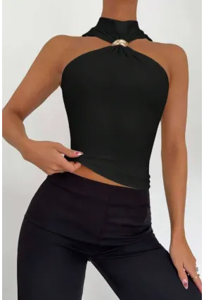 Kadın Sandy Kumaş Yaka Detay Bluz Siyah