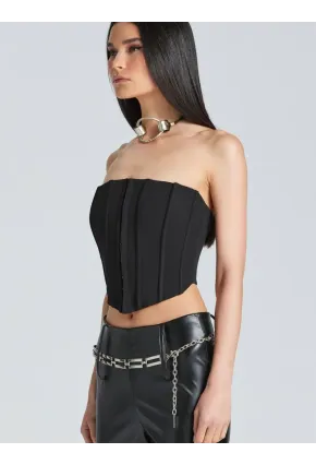 Kadın Şık Korse Crop Top - Straplez Düğmeli Büstiyer Siyah