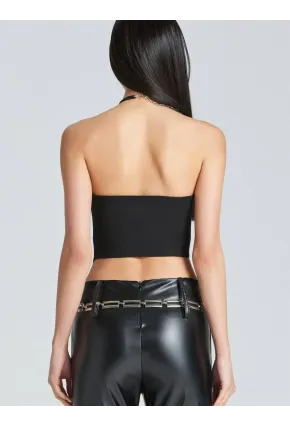 Kadın Şık Korse Crop Top - Straplez Düğmeli Büstiyer Siyah