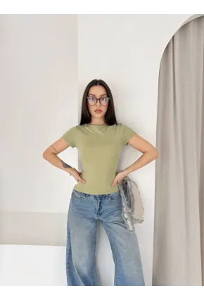 Kadın Sırt Bağcık Detay Bluz Yeşil