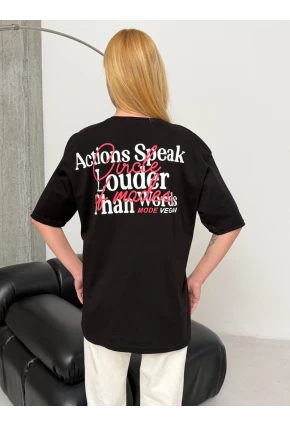 Kadın Sırt Baskılı Oversize Siyah T-Shirt