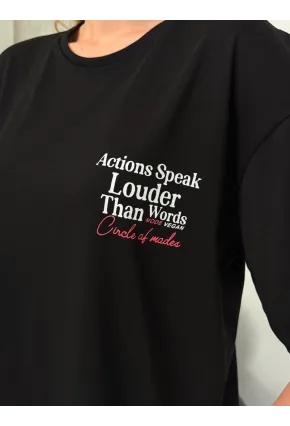 Kadın Sırt Baskılı Oversize Siyah T-Shirt