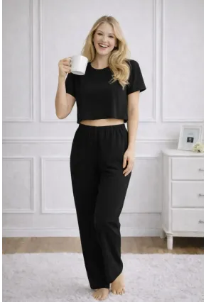 Kadın Siyah Alt Üst Pijama Takımı - Ev Giyimi