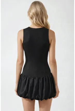 Kadın Siyah Balon Etekli Mini Elbise
