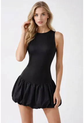 Kadın Siyah Balon Etekli Mini Elbise