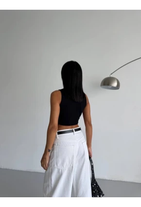 Kadın Siyah Kaşkorse Crop Bluz