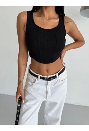 Kadın Siyah Kaşkorse Crop Bluz