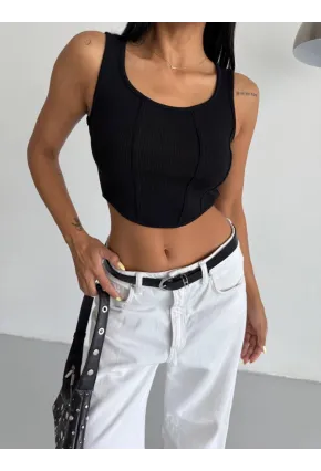 Kadın Siyah Kaşkorse Crop Bluz