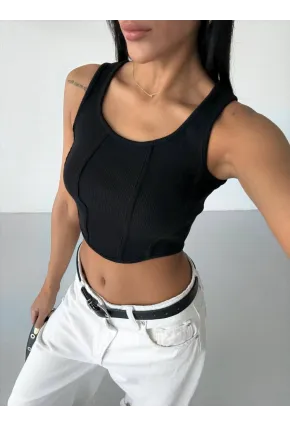 Kadın Siyah Kaşkorse Crop Bluz