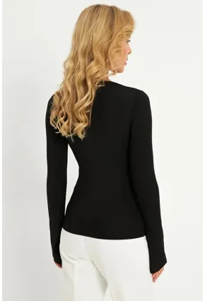 Kadın Siyah Tül Detaylı Bluz