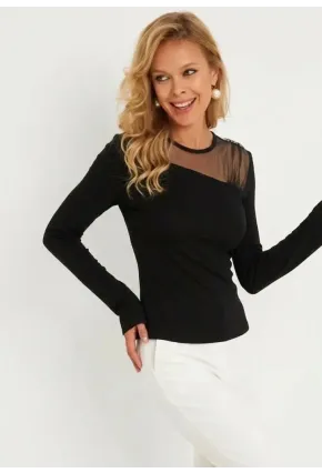 Kadın Siyah Tül Detaylı Bluz