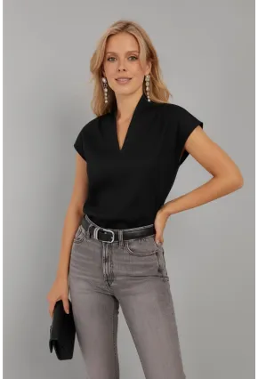 Kadın Siyah V Yaka Bluz EY2742