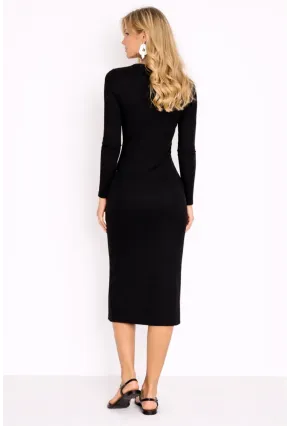 Kadın Siyah Yanı Fermuarlı Kaşkorse Midi Elbise CHB53