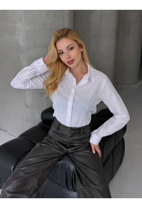 Kadın Slim Fit Düğmeli Beyaz Gömlek