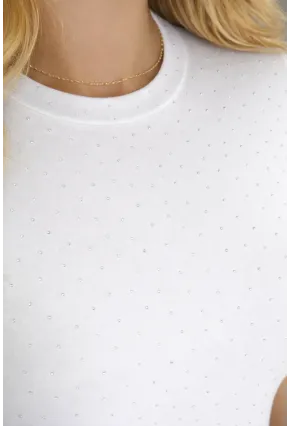 Kadın Taş Detaylı Kısa Kollu T-shirt Beyaz