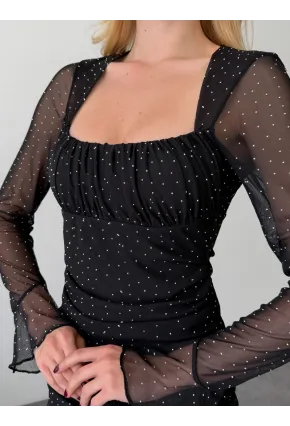 Kadın Taş İşleme Full Likralı Maxi Boy Elbise Siyah