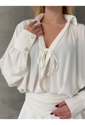 Kadın Tensel Kumaş Volanlı Mini Elbise Beyaz