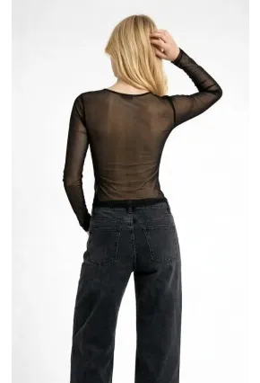 Kadın Transparan Uzun Kollu Likralı Tül Bluz