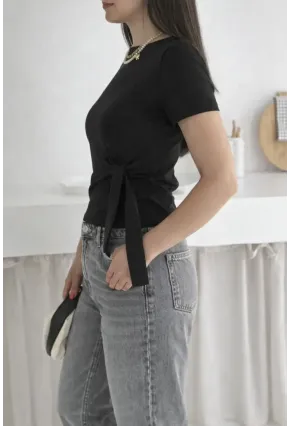 Kadın Yandan Bağlama Detaylı Bluz Siyah