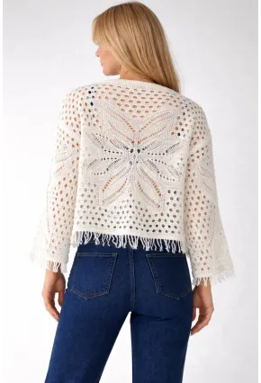 Kadın Yaprak Desenli Püsküllü Triko Hırka