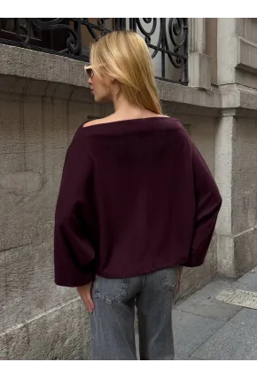 Kadın Yarasa Kol Panço Bluz Bordo