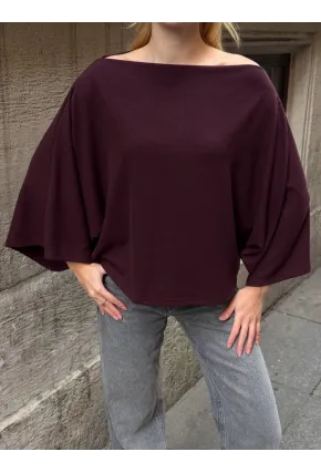 Kadın Yarasa Kol Panço Bluz Bordo