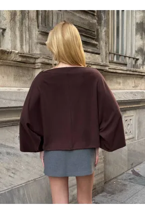 Kadın Yarasa Kol Panço Bluz Kahve