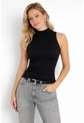 Kadın Yarım Balıkcı Kolsuz Siyah Kaşkorse Bluz