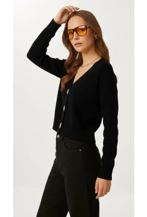 Kadın Yıldız Düğme Detaylı Triko Hırka