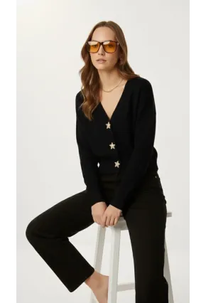 Kadın Yıldız Düğme Detaylı Triko Hırka