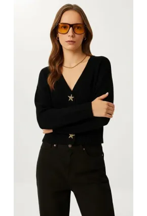 Kadın Yıldız Düğme Detaylı Triko Hırka