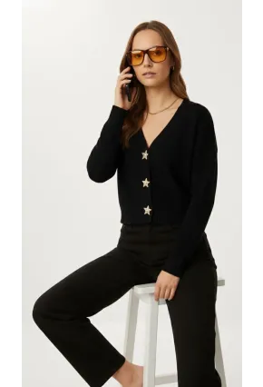 Kadın Yıldız Düğme Detaylı Triko Hırka