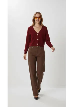 Kadın Yıldız Düğme Detaylı Triko Hırka