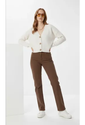 Kadın Yıldız Düğme Detaylı Triko Hırka