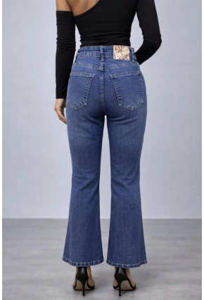 Kadın Yüksek Bel Dikiş Detaylı İspanyol Paça Jean Pantolon
