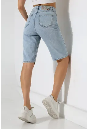 Kadın Yüksek Bel Salaş Jean Bermuda Mavi