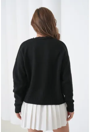 Kadın V Yaka Dantel Detay Yumuşak Dokulu Triko Kazak