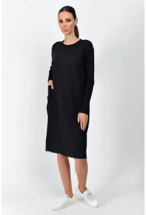 Kalın Fitilli Kaşkorse Cepli Uzun Tunik Elbise