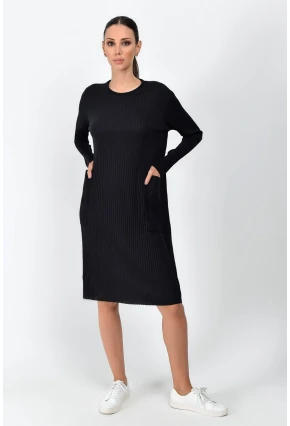 Kalın Fitilli Kaşkorse Cepli Uzun Tunik Elbise