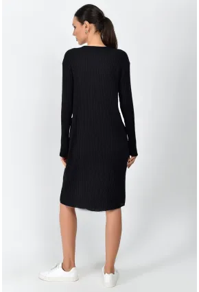 Kalın Fitilli Kaşkorse Cepli Uzun Tunik Elbise