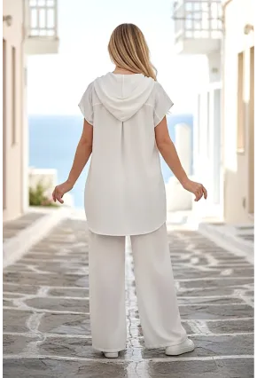 Kapüşonlu Gömlek Pantalon Keten Takım