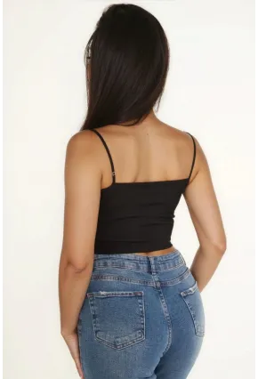 Kaşkorse İnce Askılı Topik Bluz Siyah